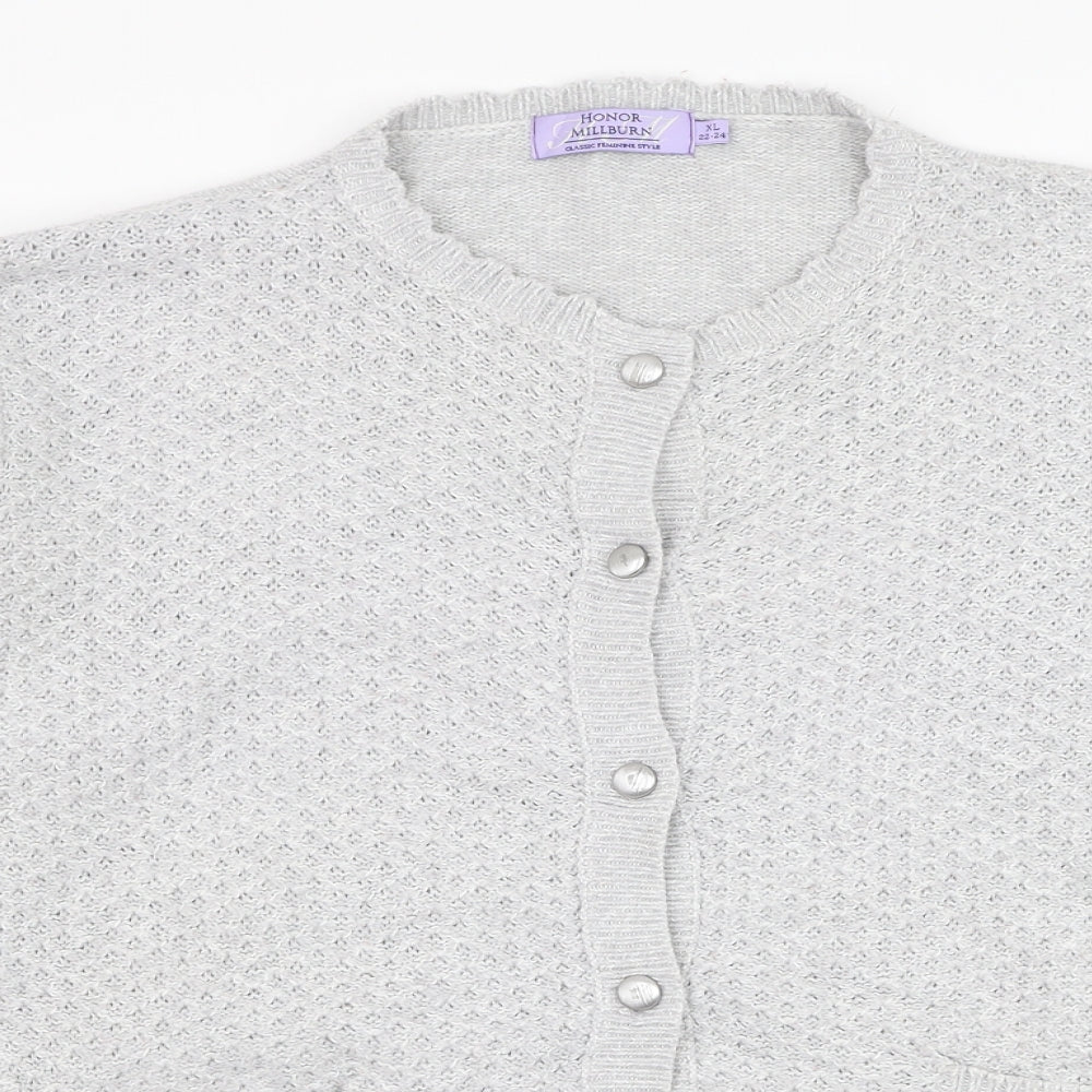 EWM Womens Grey Round Neck  Acrylic Cardigan Jumper Size 22
