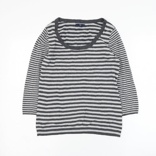 Gap Womens Grey Scoop Neck Striped Cotton Pullover Jumper Size S