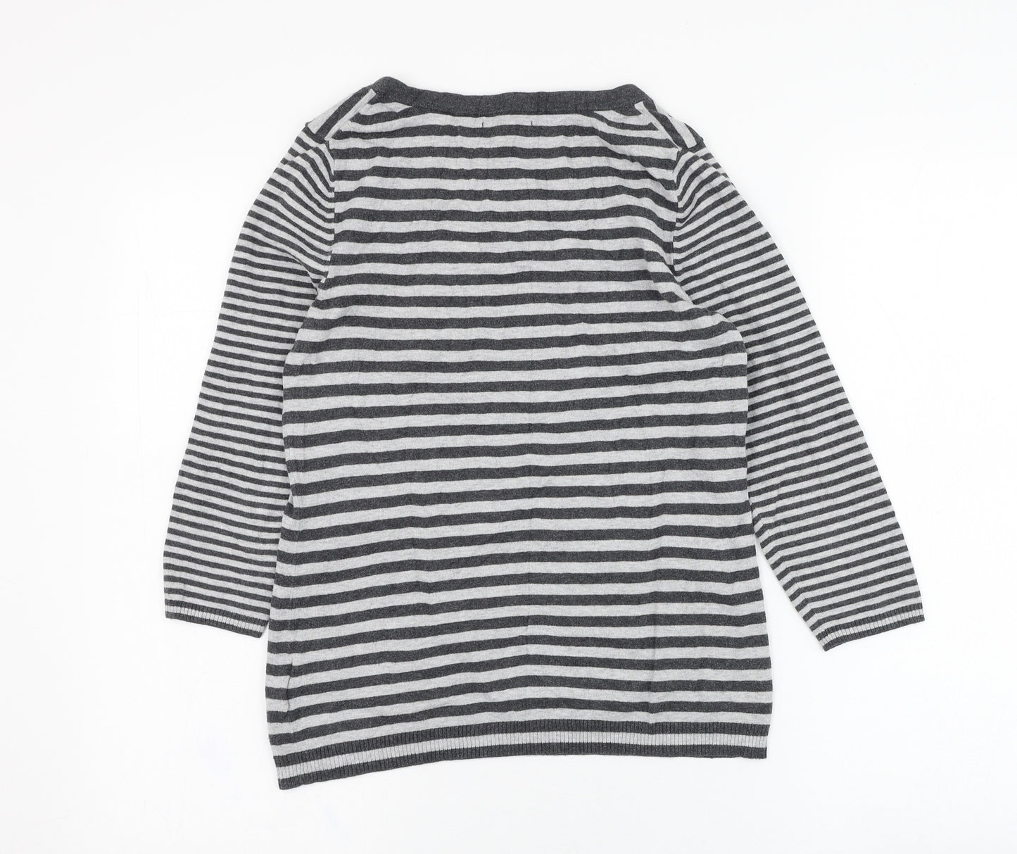 Gap Womens Grey Scoop Neck Striped Cotton Pullover Jumper Size S
