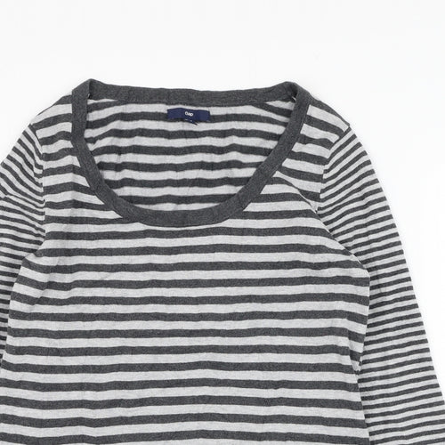 Gap Womens Grey Scoop Neck Striped Cotton Pullover Jumper Size S