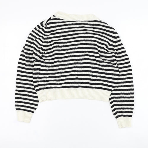 H&M Womens White Round Neck Striped Acrylic Pullover Jumper Size 8