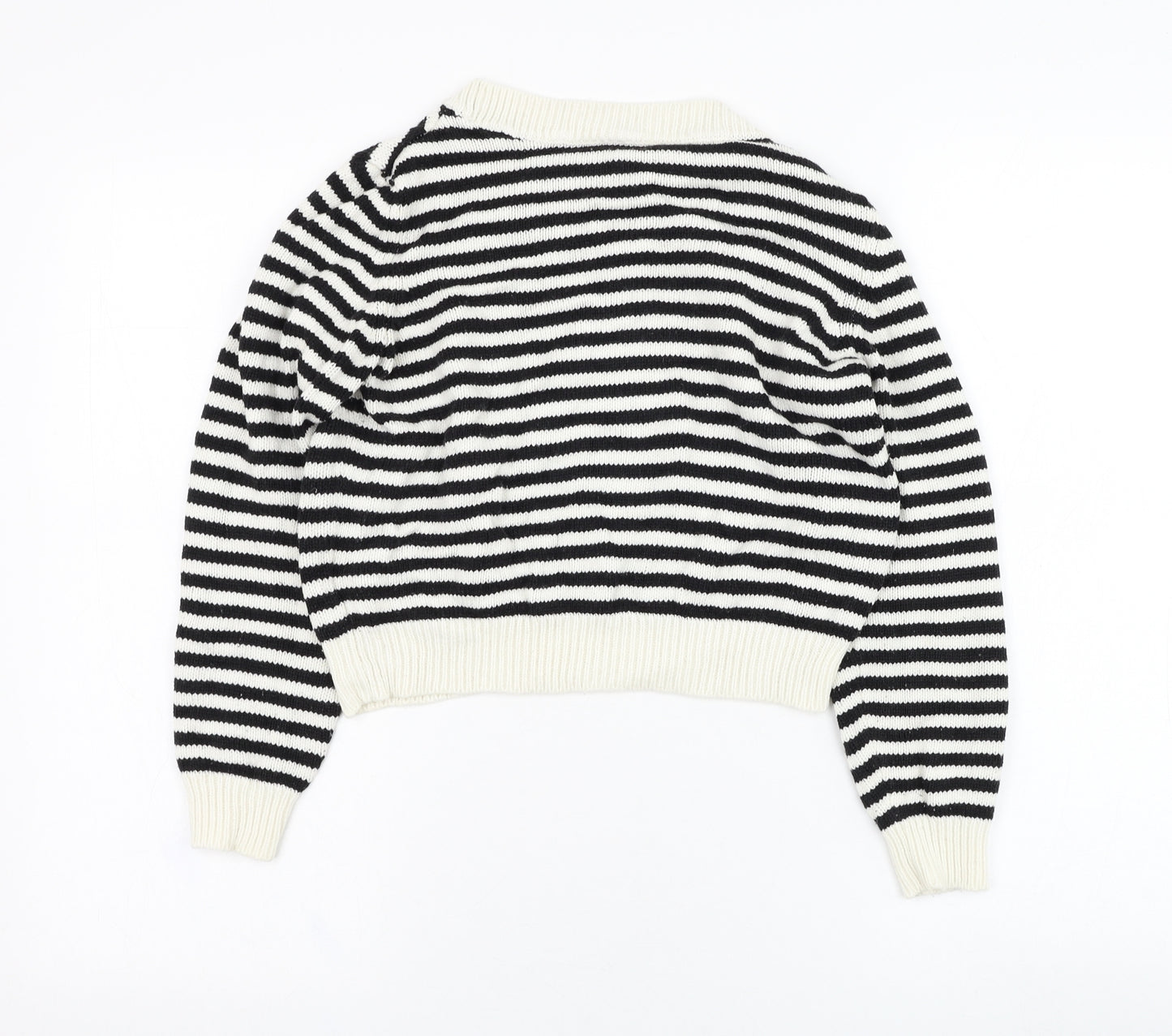 H&M Womens White Round Neck Striped Acrylic Pullover Jumper Size 8