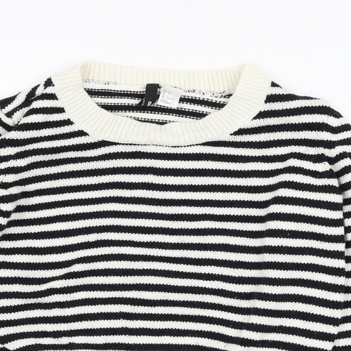 H&M Womens White Round Neck Striped Acrylic Pullover Jumper Size 8