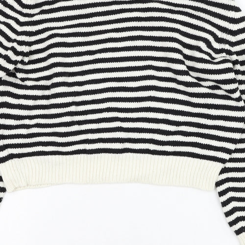 H&M Womens White Round Neck Striped Acrylic Pullover Jumper Size 8