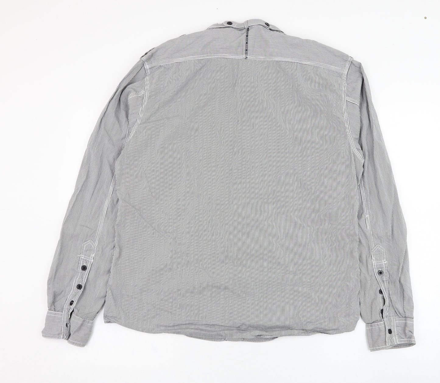 Firetrap Mens Grey Striped Cotton  Button-Up Size XL Round Neck Button