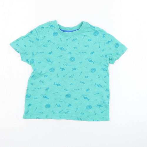 George Boys Blue  Cotton Basic T-Shirt Size 2-3 Years Round Neck Pullover - Fish