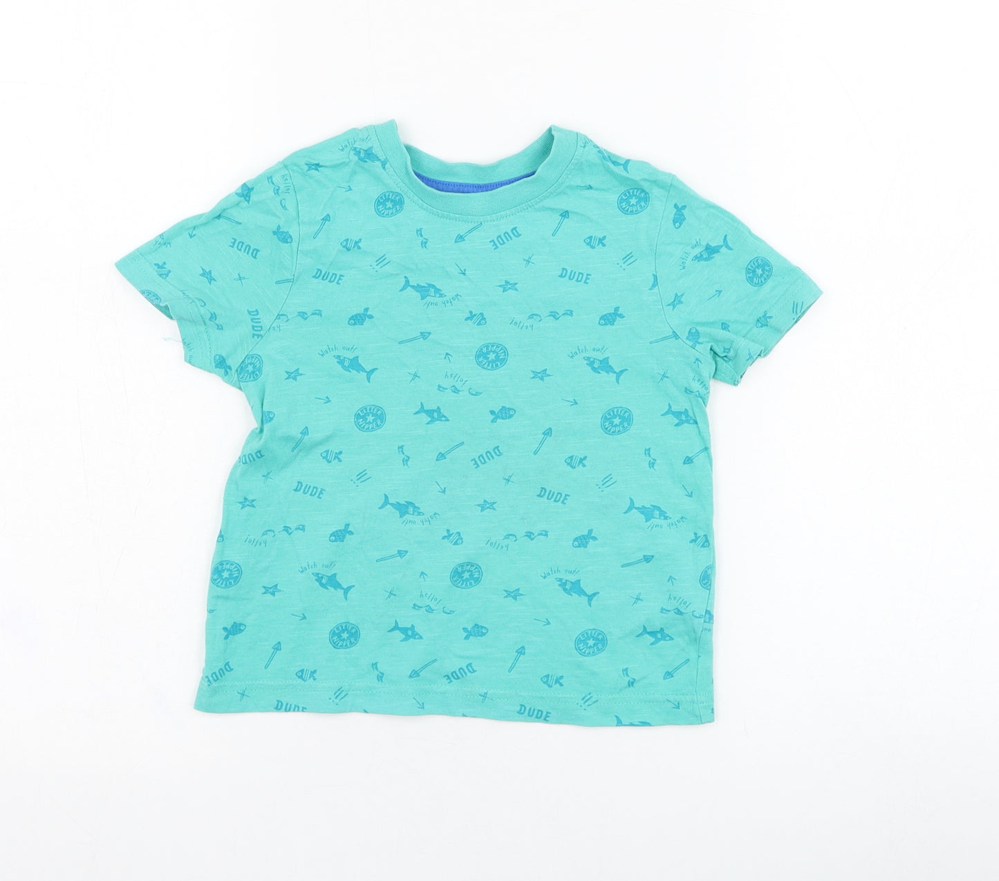 George Boys Blue  Cotton Basic T-Shirt Size 2-3 Years Round Neck Pullover - Fish