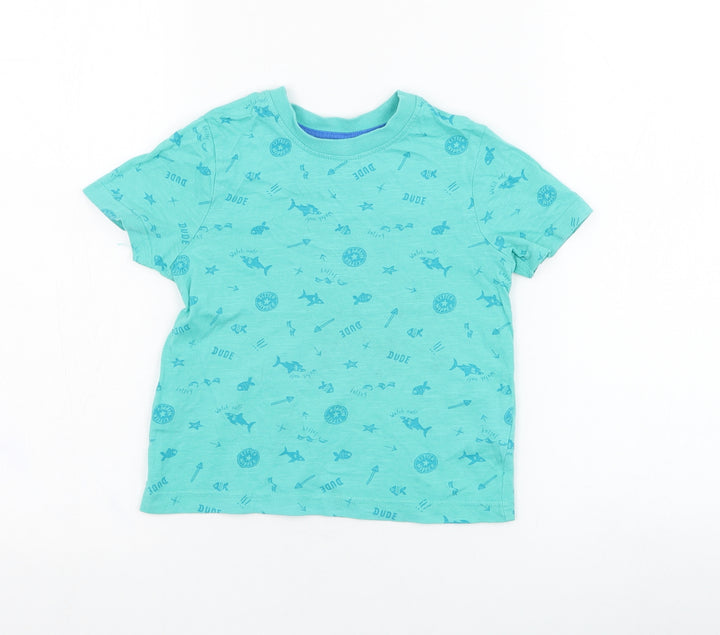 George Boys Blue  Cotton Basic T-Shirt Size 2-3 Years Round Neck Pullover - Fish