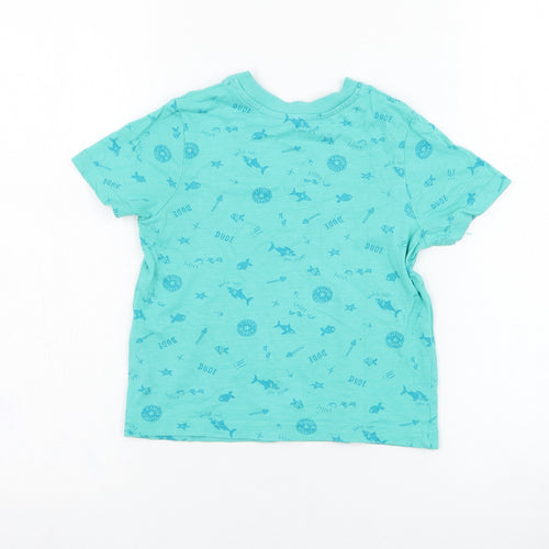 George Boys Blue  Cotton Basic T-Shirt Size 2-3 Years Round Neck Pullover - Fish