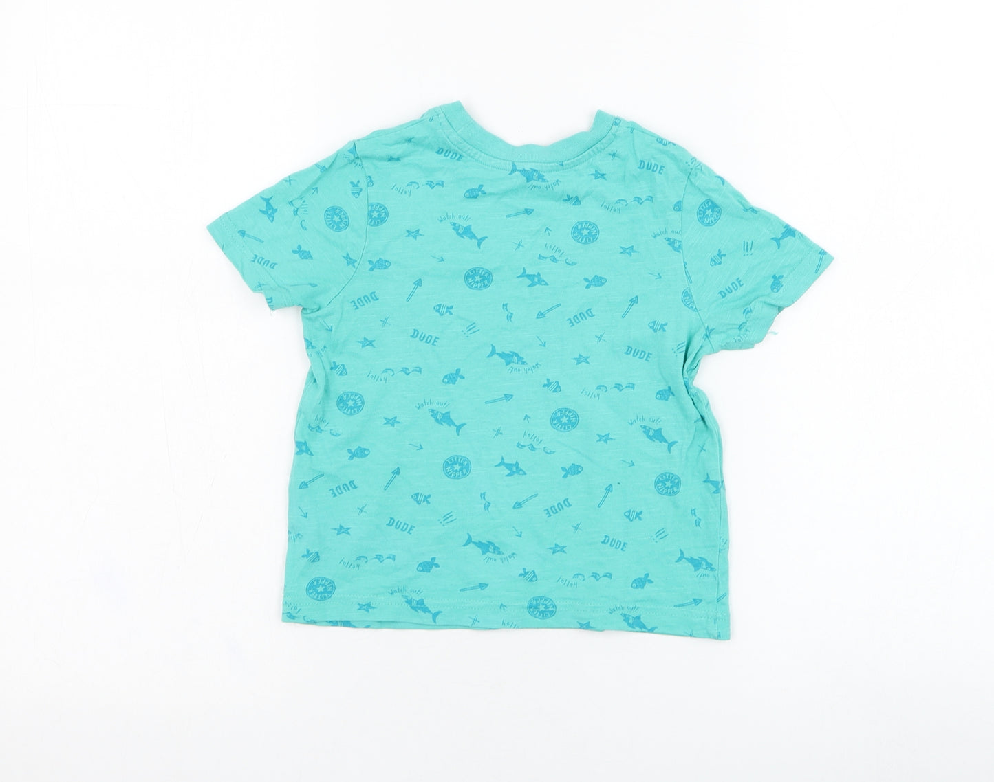 George Boys Blue  Cotton Basic T-Shirt Size 2-3 Years Round Neck Pullover - Fish