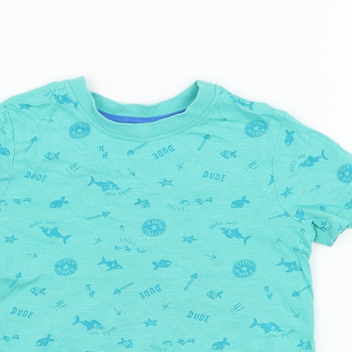 George Boys Blue  Cotton Basic T-Shirt Size 2-3 Years Round Neck Pullover - Fish