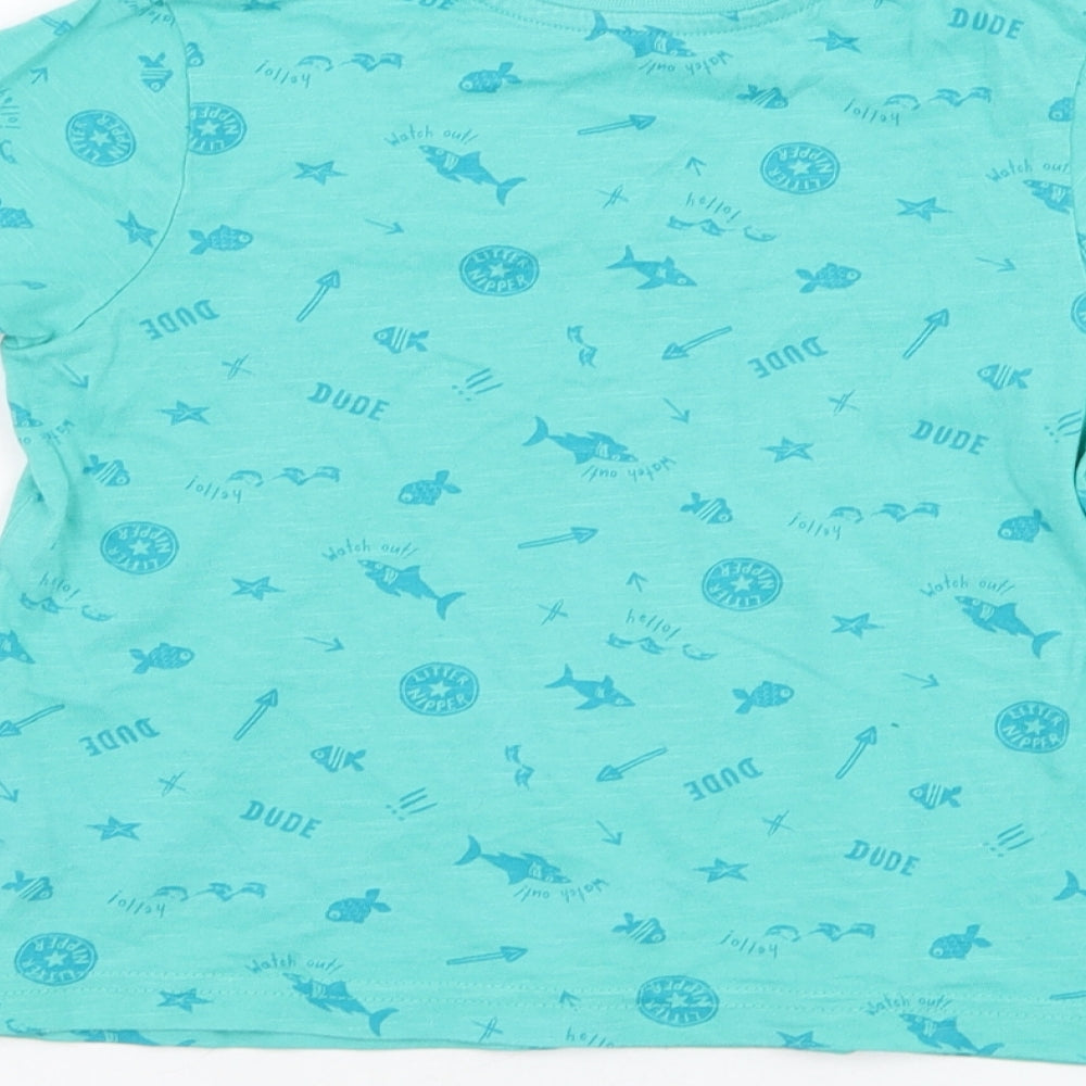 George Boys Blue  Cotton Basic T-Shirt Size 2-3 Years Round Neck Pullover - Fish