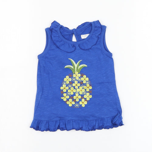 M&Co Girls Blue  Cotton Basic Tank Size 9-12 Months Round Neck Pullover - Pineapple