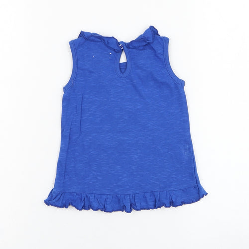 M&Co Girls Blue  Cotton Basic Tank Size 9-12 Months Round Neck Pullover - Pineapple