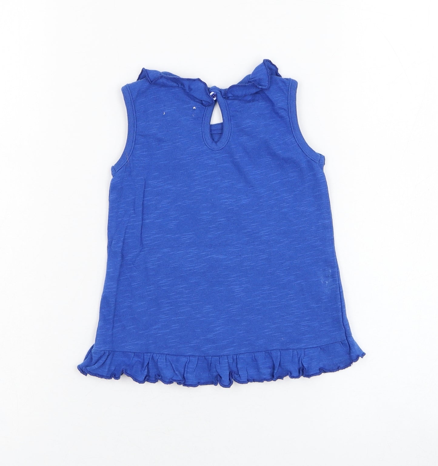 M&Co Girls Blue  Cotton Basic Tank Size 9-12 Months Round Neck Pullover - Pineapple