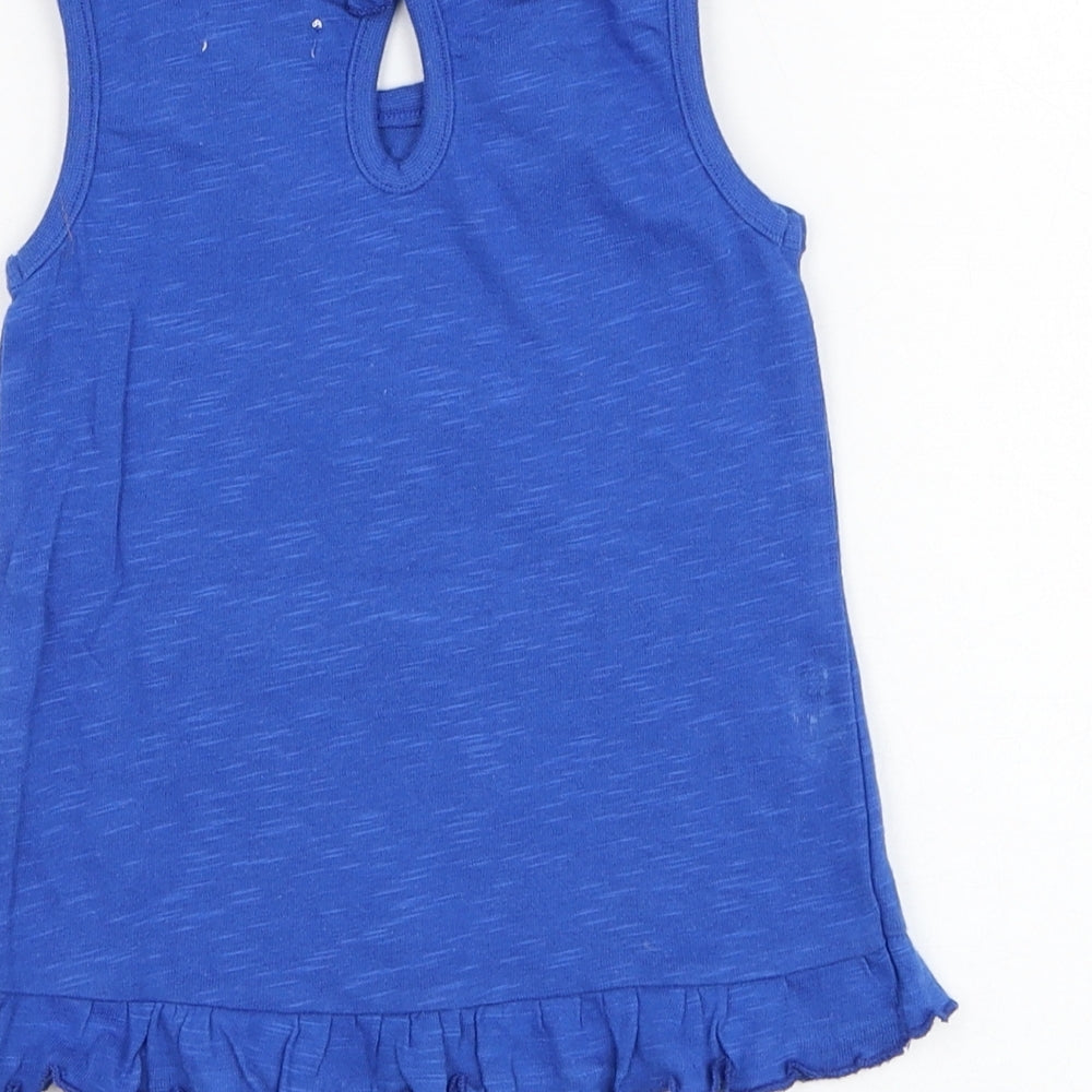 M&Co Girls Blue  Cotton Basic Tank Size 9-12 Months Round Neck Pullover - Pineapple