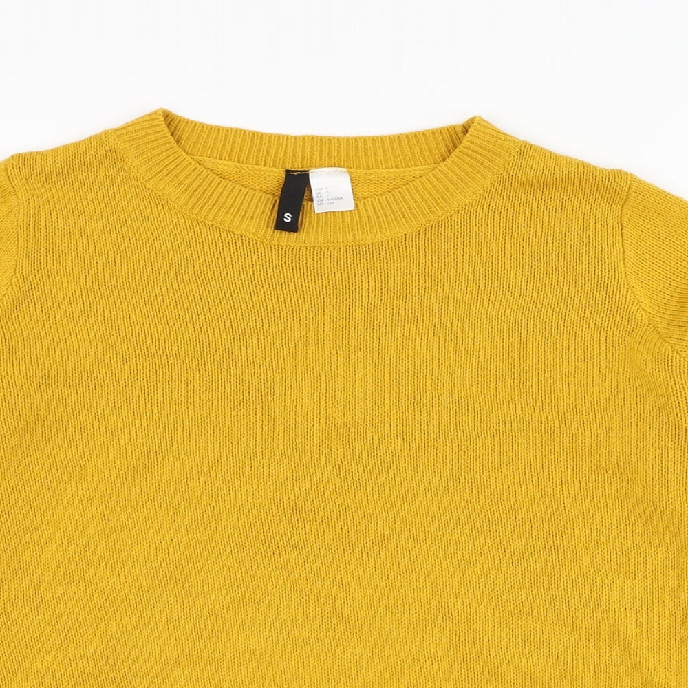 H&M Womens Yellow Round Neck  Acrylic Pullover Jumper Size S