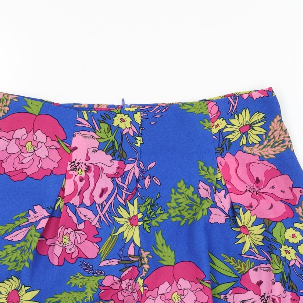 Exhibit Womens Blue Floral Polyester Culotte Shorts Size 8 L3 in Regular Zip