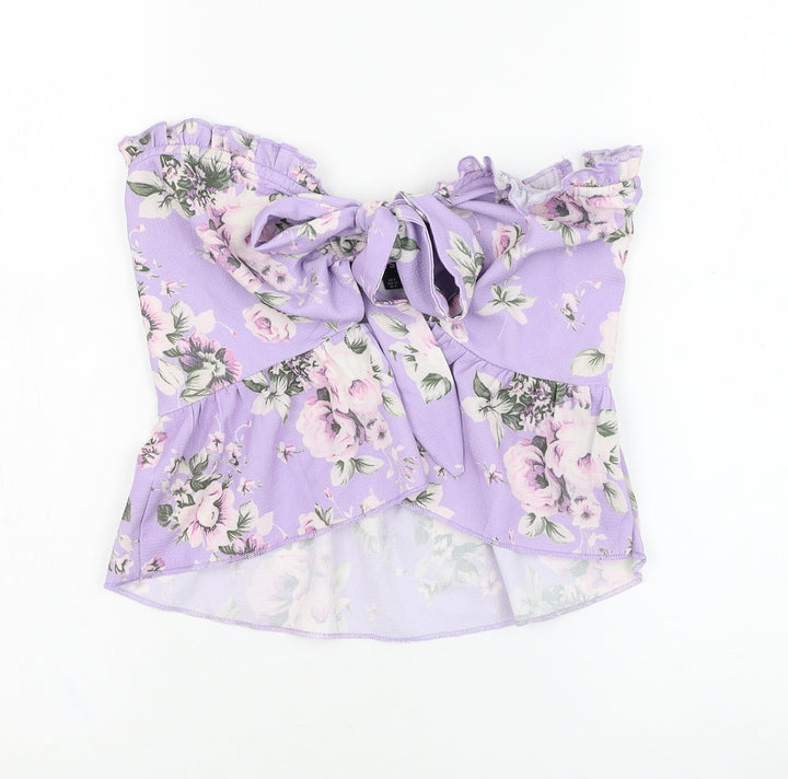 PARISIAN SIGNATURE Womens Purple Floral Polyester Basic Tank Size 8 Off the Shoulder
