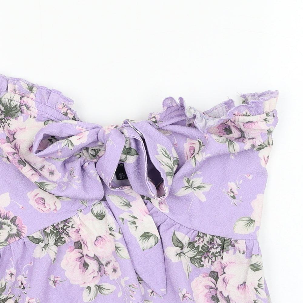 PARISIAN SIGNATURE Womens Purple Floral Polyester Basic Tank Size 8 Off the Shoulder