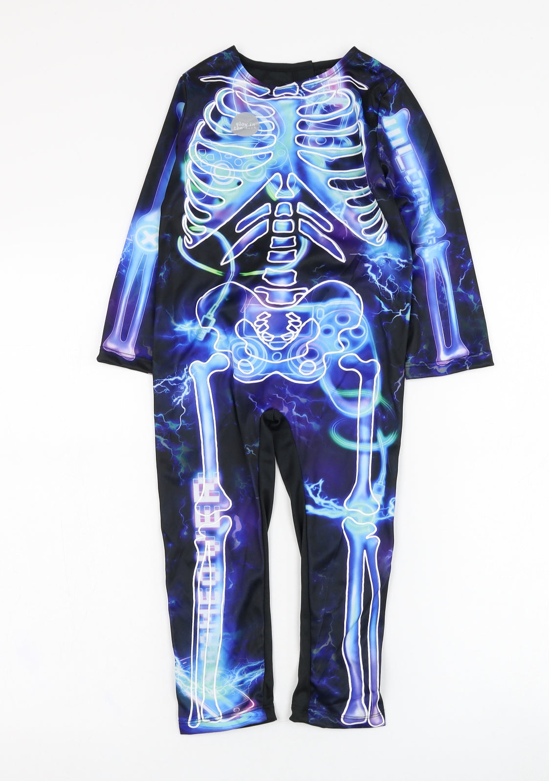 F&F Boys Black Solid Polyester  One Piece Size 3-4 Years  Hook & Loop - Skeleton, Costume, Halloween