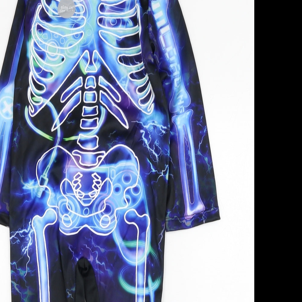 F&F Boys Black Solid Polyester  One Piece Size 3-4 Years  Hook & Loop - Skeleton, Costume, Halloween