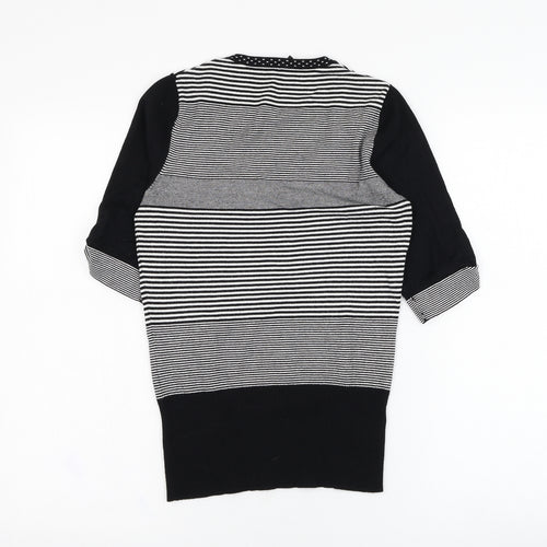 NEXT Womens Black V-Neck Striped Viscose Pullover Jumper Size 8