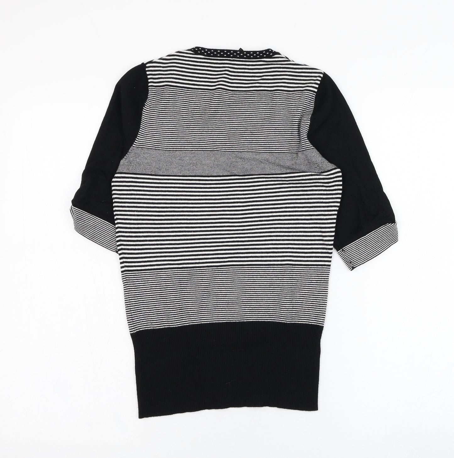 NEXT Womens Black V-Neck Striped Viscose Pullover Jumper Size 8