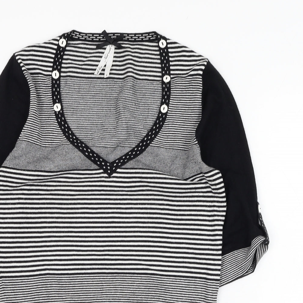 NEXT Womens Black V-Neck Striped Viscose Pullover Jumper Size 8