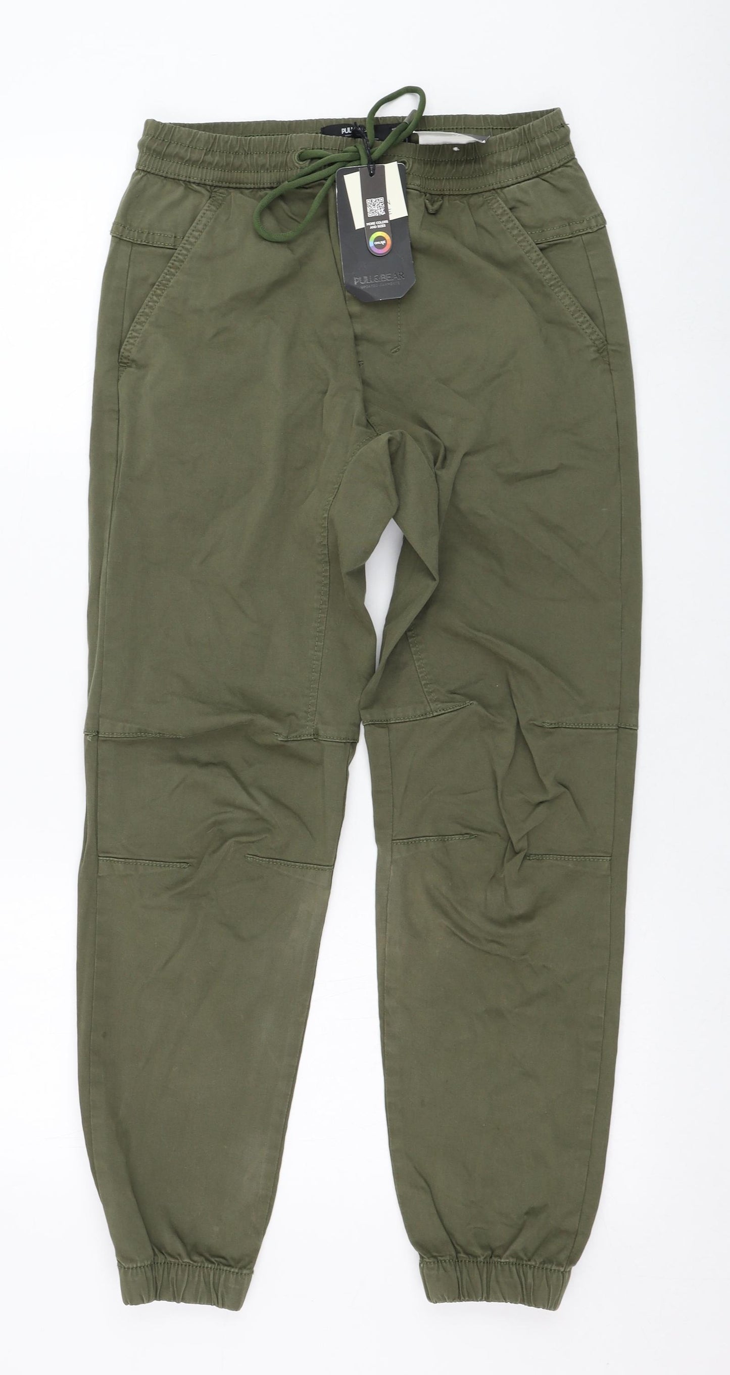 Pull&Bear Womens Green  Cotton Trousers  Size XS L27 in Regular