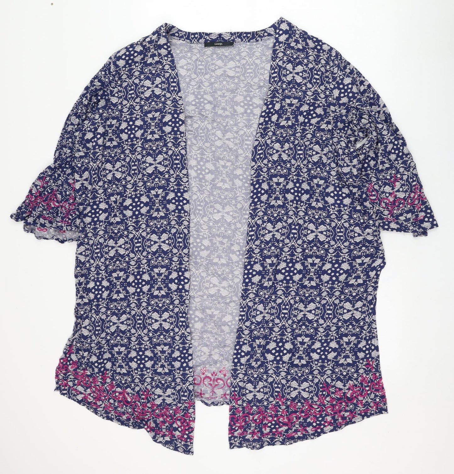George Womens Blue Square Neck Floral Viscose Cardigan Jumper Size 20