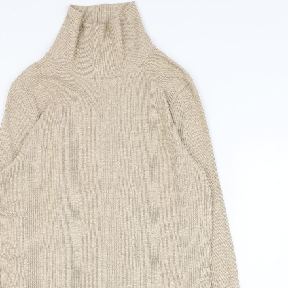 Marks and Spencer Womens Beige High Neck  Cotton Pullover Jumper Size 6