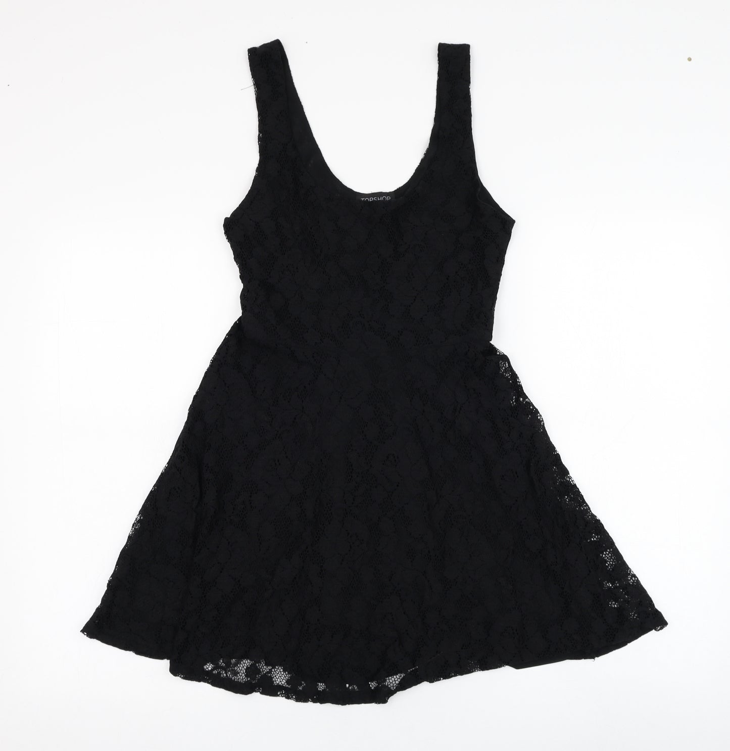 Topshop Womens Black  Nylon Skater Dress  Size 8  Round Neck Pullover