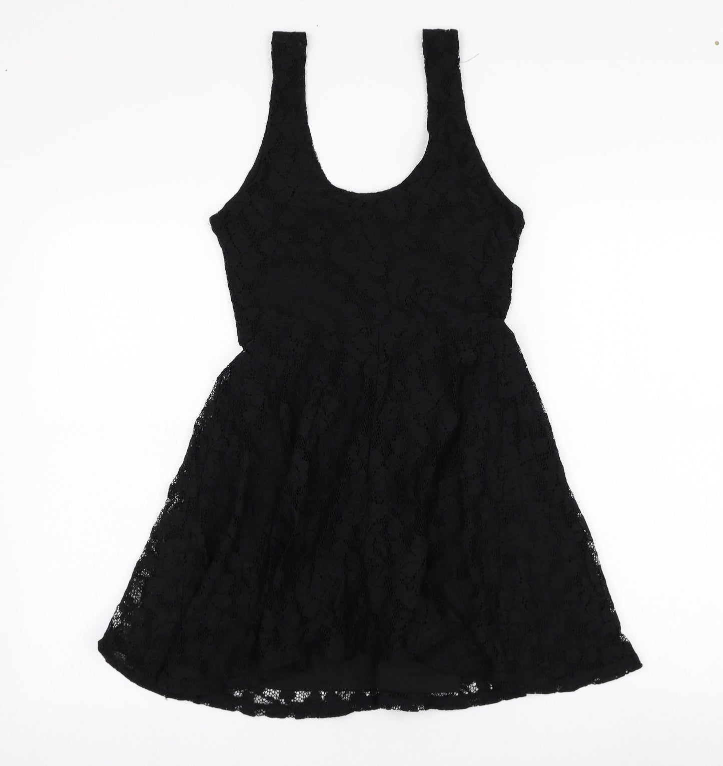 Topshop Womens Black  Nylon Skater Dress  Size 8  Round Neck Pullover