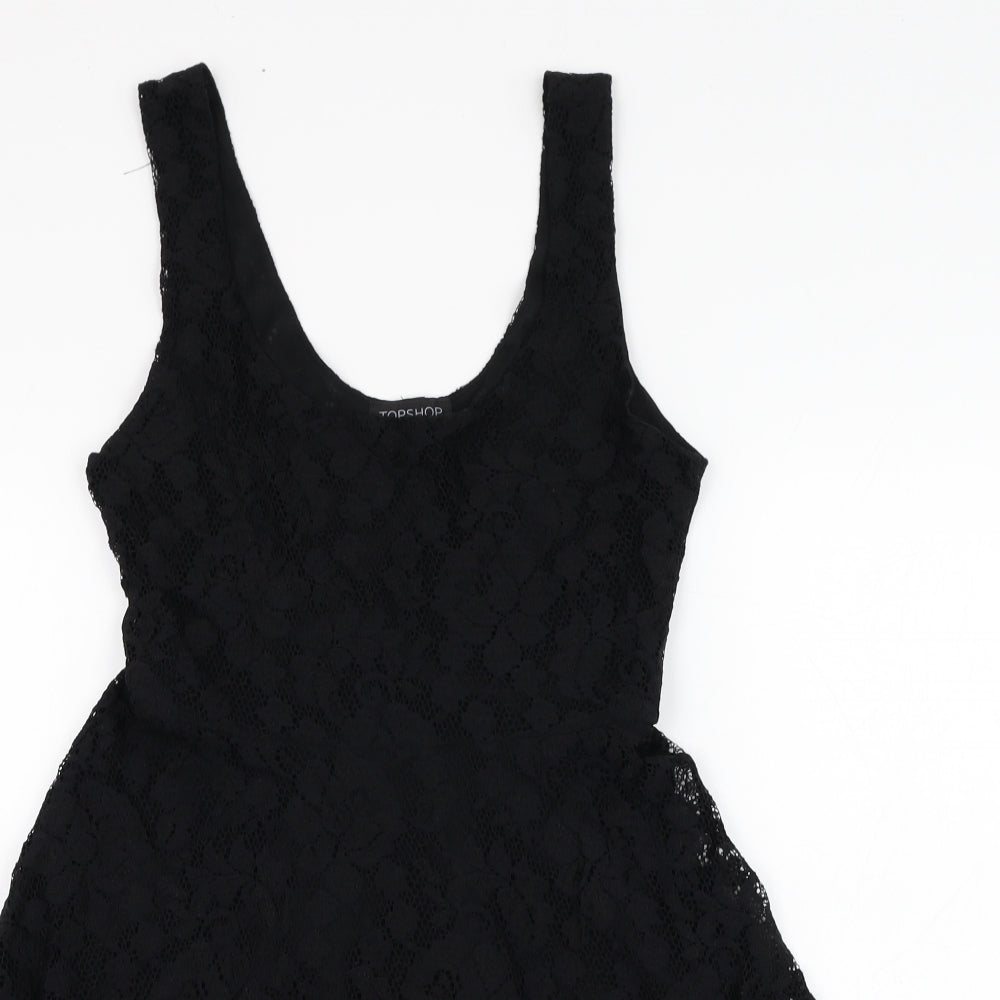 Topshop Womens Black  Nylon Skater Dress  Size 8  Round Neck Pullover
