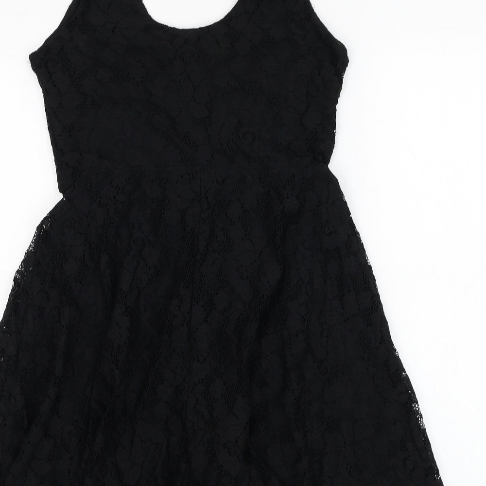 Topshop Womens Black  Nylon Skater Dress  Size 8  Round Neck Pullover