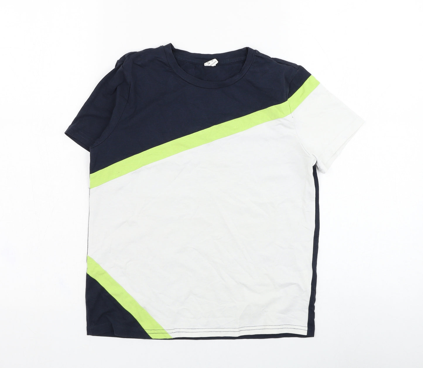 SheIn Boys Ivory  Cotton Basic T-Shirt Size 9-10 Years Round Neck Pullover