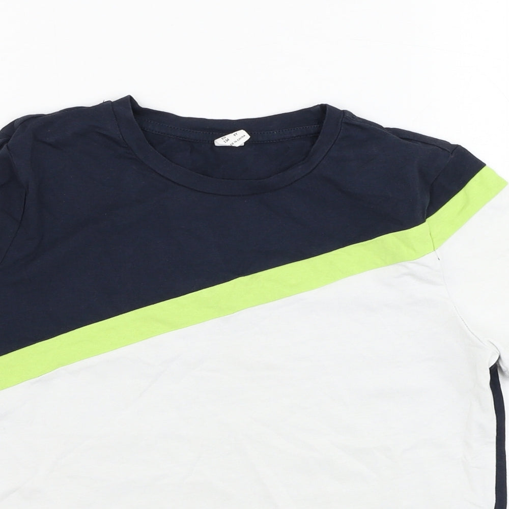 SheIn Boys Ivory  Cotton Basic T-Shirt Size 9-10 Years Round Neck Pullover