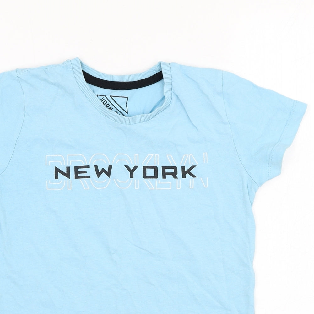 Matalan Boys Blue  Cotton Basic T-Shirt Size 8 Years Round Neck Pullover - New York