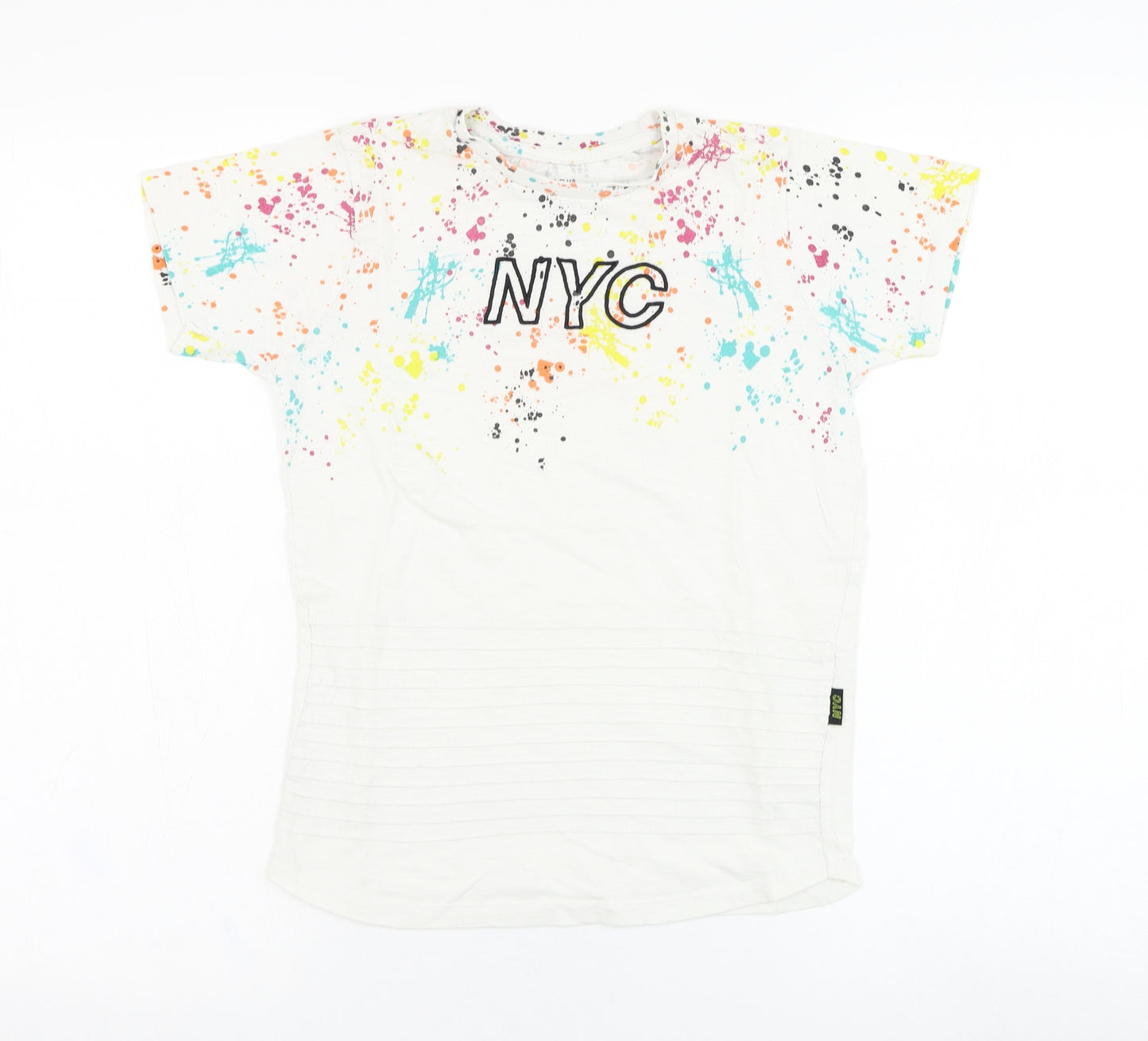 Primark Boys White  Cotton Basic T-Shirt Size 7-8 Years Round Neck Pullover - NYC
