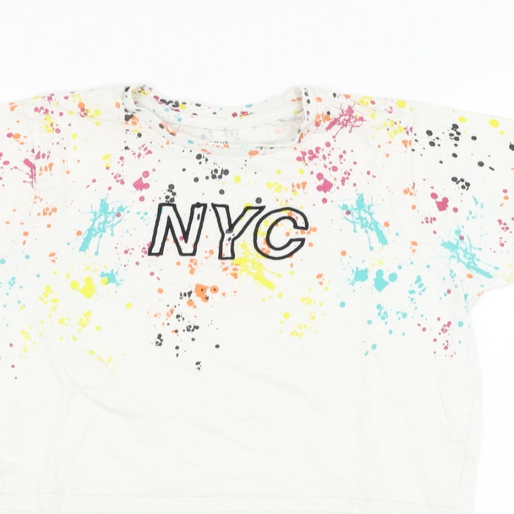 Primark Boys White  Cotton Basic T-Shirt Size 7-8 Years Round Neck Pullover - NYC