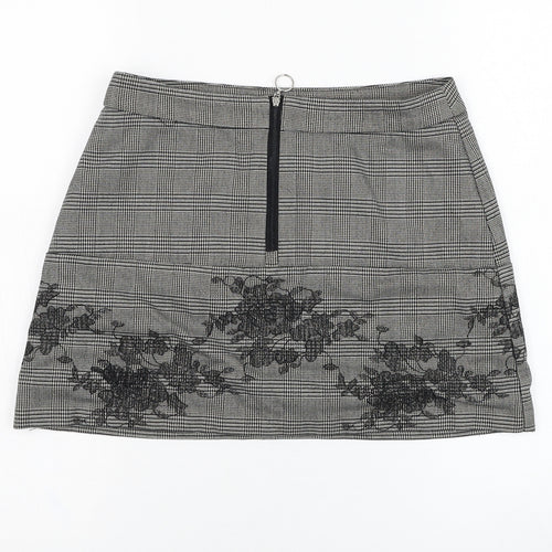 Preworn Womens Grey Check Polyester Mini Skirt Size 28 in   Zip