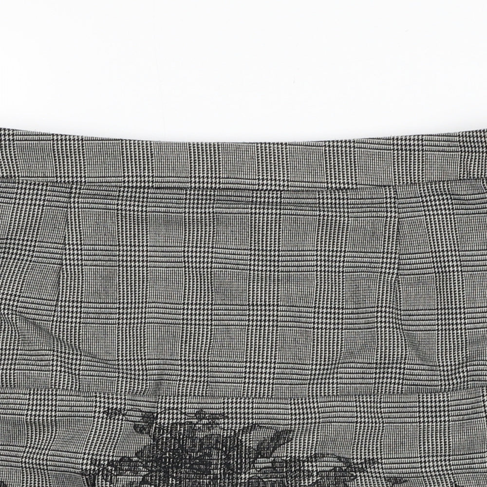 Preworn Womens Grey Check Polyester Mini Skirt Size 28 in   Zip