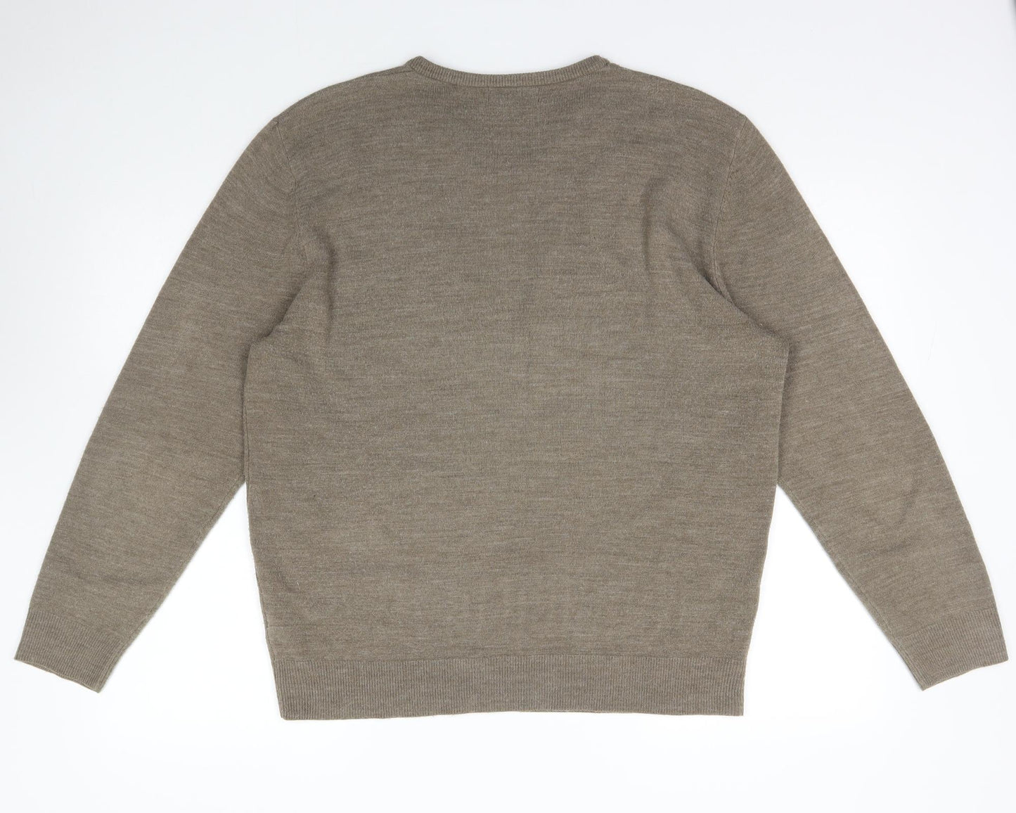 Thomas Nash Mens Brown V-Neck  Acrylic Pullover Jumper Size L