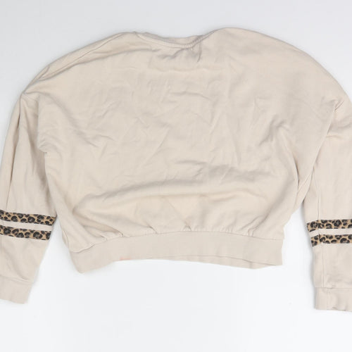 Marks and Spencer Girls Beige Scoop Neck Animal Print Cotton Pullover Jumper Size 12-13 Years