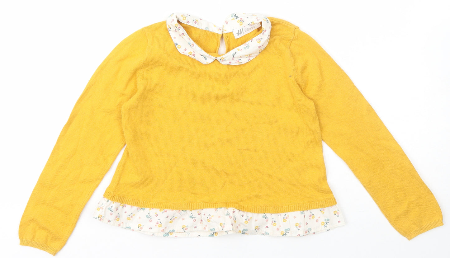 H&M Girls Yellow Collared  Cotton Pullover Jumper Size 4-5 Years