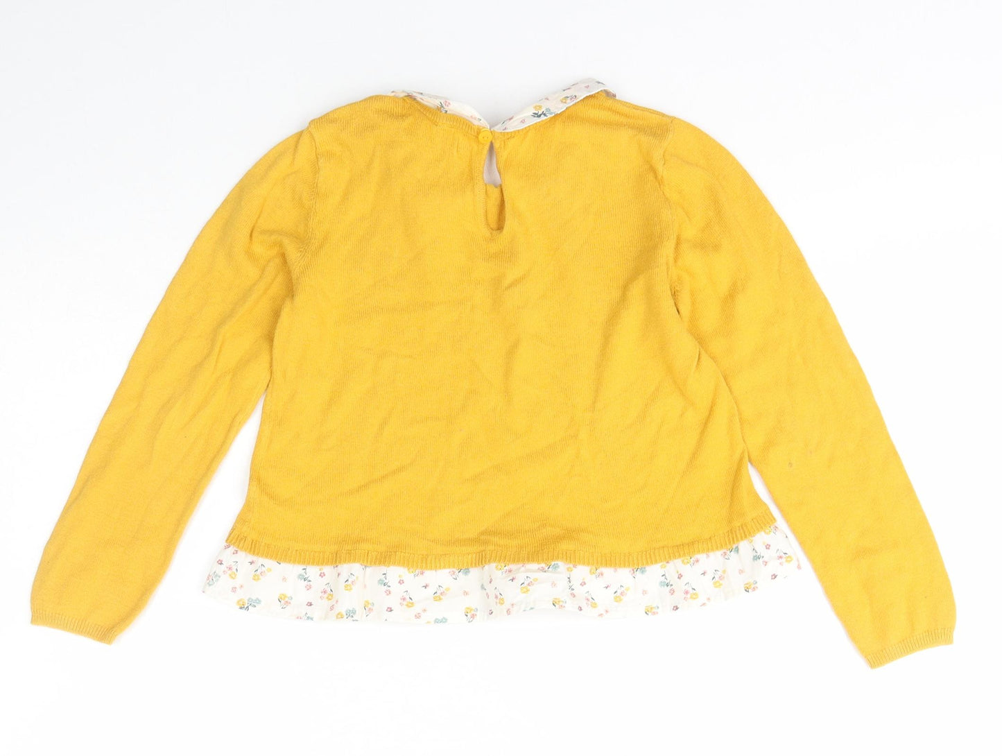 H&M Girls Yellow Collared  Cotton Pullover Jumper Size 4-5 Years