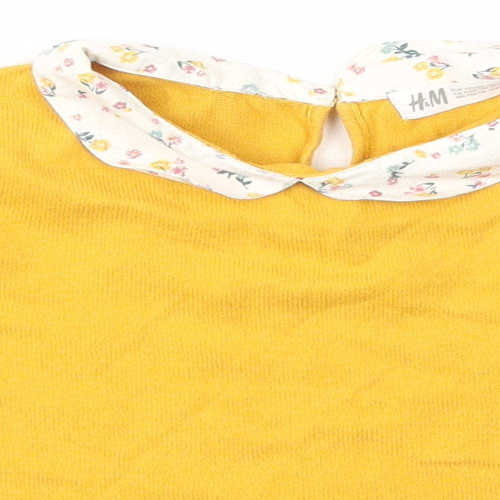 H&M Girls Yellow Collared  Cotton Pullover Jumper Size 4-5 Years
