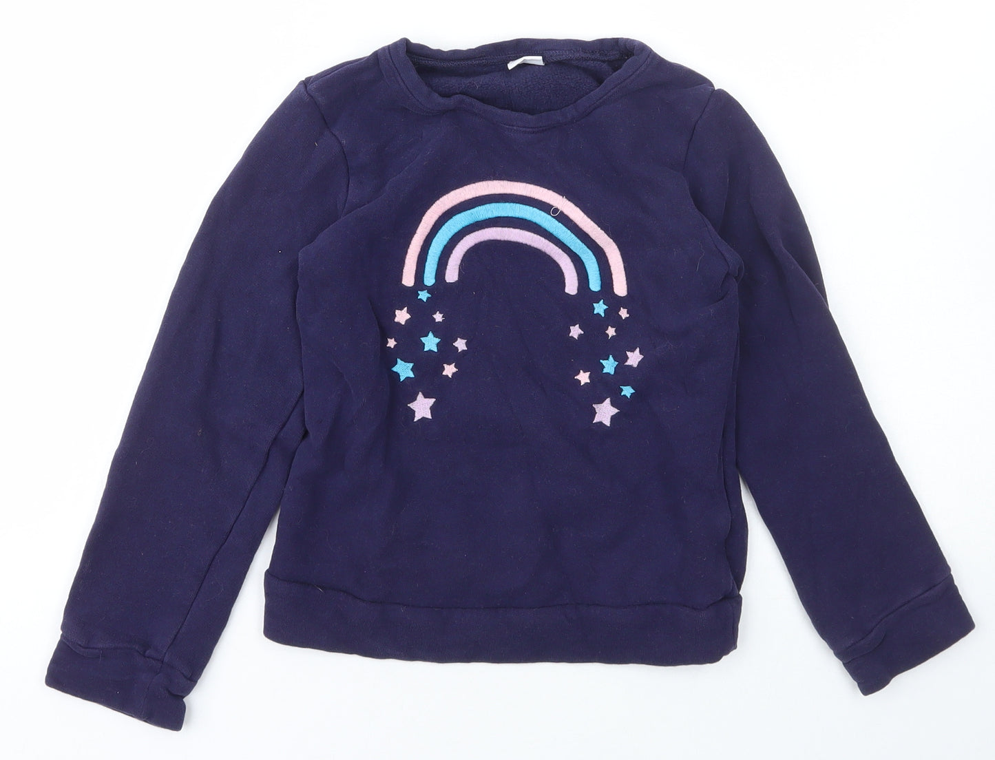 NEXT Girls Blue Crew Neck  Cotton Pullover Jumper Size 9 Years   - Rainbow