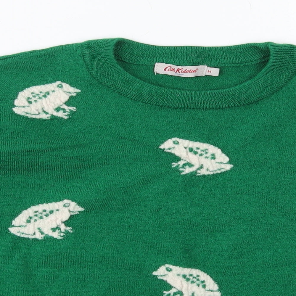 Cath Kidston Girls Green Crew Neck Animal Print Wool Pullover Jumper Size M   - Frogs